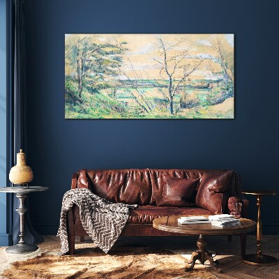 Foto op glas Een vredig landschap met bomen