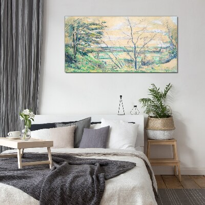 Foto op glas Een vredig landschap met bomen