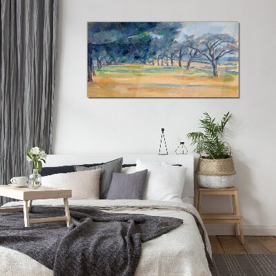 Glas foto Een vredig landschap met bomen