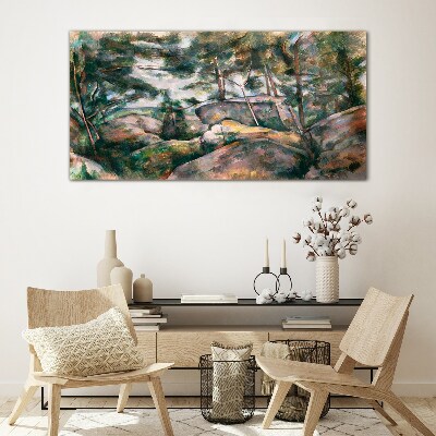Glas foto Een rotsachtig landschap tussen de bomen