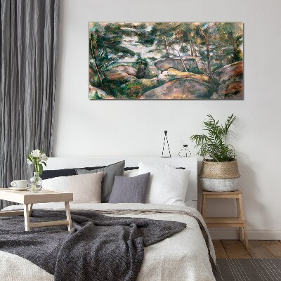 Glas foto Een rotsachtig landschap tussen de bomen