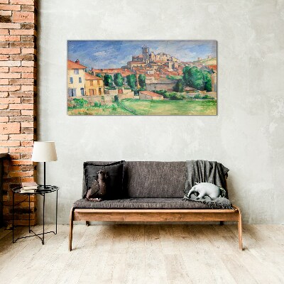 Glas foto Uitzicht op de stad met groen