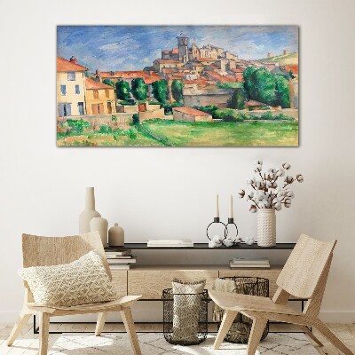 Glas foto Uitzicht op de stad met groen