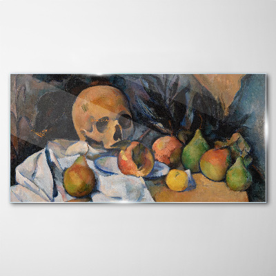 Foto op glas Stilleven met schedel en fruit