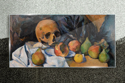 Foto op glas Stilleven met schedel en fruit