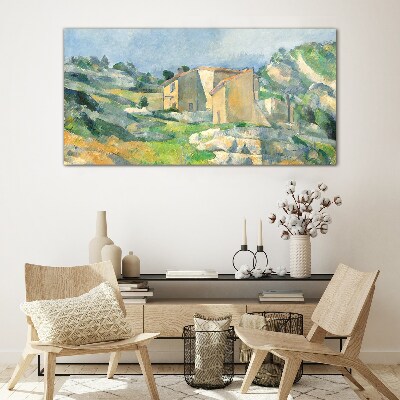 Schilderij op glas Huizen op de heuvel