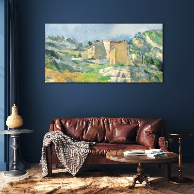 Schilderij op glas Huizen op de heuvel