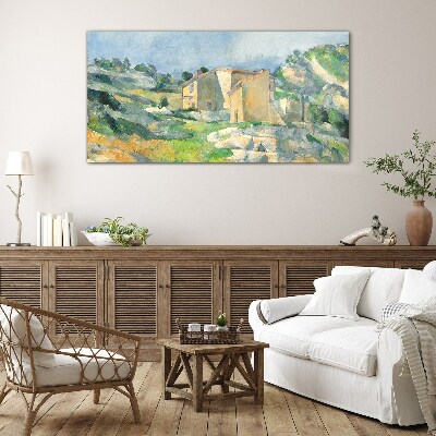 Schilderij op glas Huizen op de heuvel