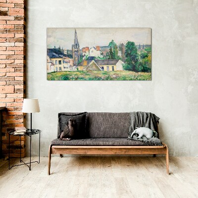 Foto op glas Landelijk landschap met een kerk