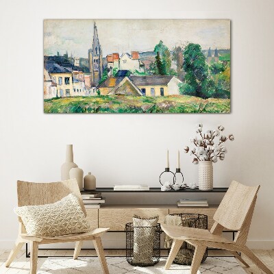 Foto op glas Landelijk landschap met een kerk