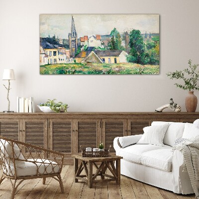 Foto op glas Landelijk landschap met een kerk