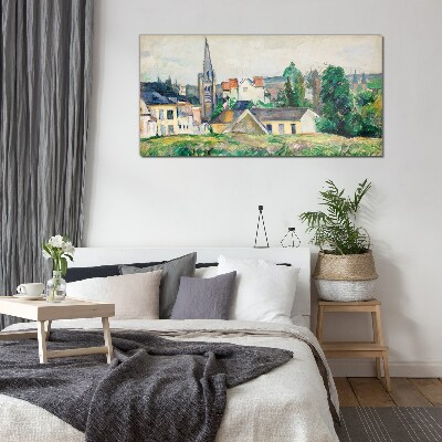 Foto op glas Landelijk landschap met een kerk