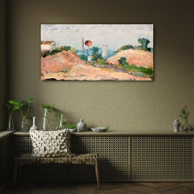 Glas foto Landschap met een rode bal