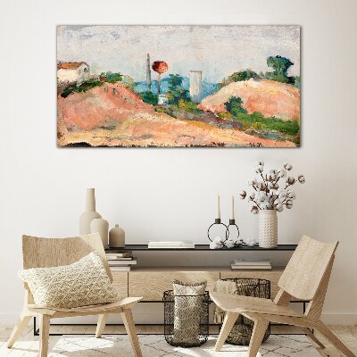 Glas foto Landschap met een rode bal