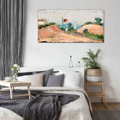 Glas foto Landschap met een rode bal