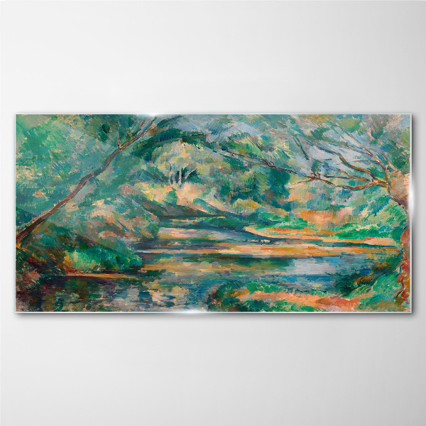 Schilderij op glas Groen landschap met een rivier