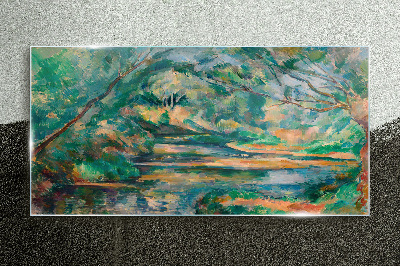 Schilderij op glas Groen landschap met een rivier