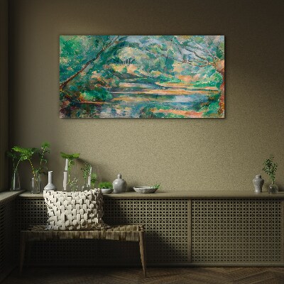Schilderij op glas Groen landschap met een rivier
