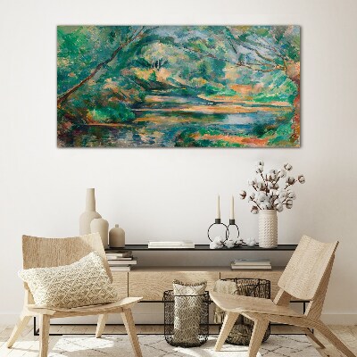 Schilderij op glas Groen landschap met een rivier