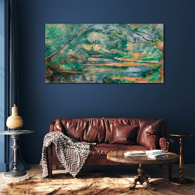 Schilderij op glas Groen landschap met een rivier