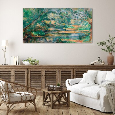 Schilderij op glas Groen landschap met een rivier