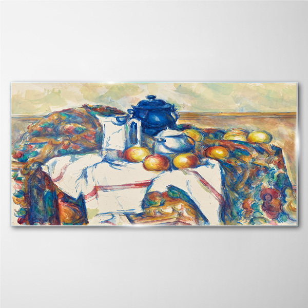 Glas foto Stilleven met een blauwe ketel