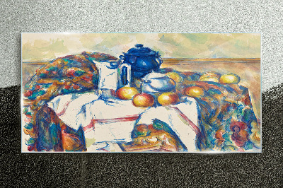 Glas foto Stilleven met een blauwe ketel