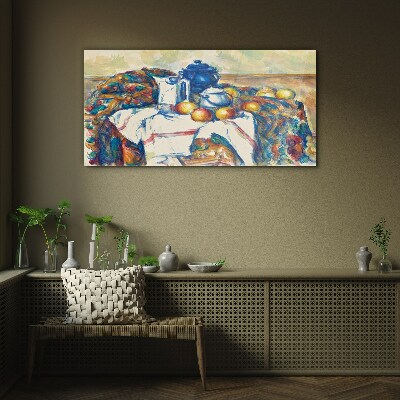 Glas foto Stilleven met een blauwe ketel