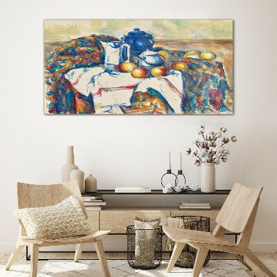 Glas foto Stilleven met een blauwe ketel