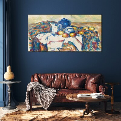 Glas foto Stilleven met een blauwe ketel