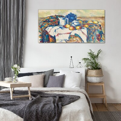 Glas foto Stilleven met een blauwe ketel