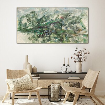 Glas foto Een vredig landschap aan het water