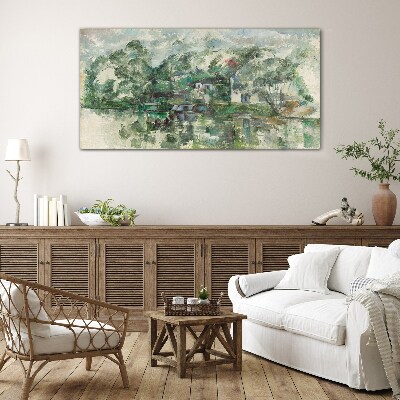 Glas foto Een vredig landschap aan het water