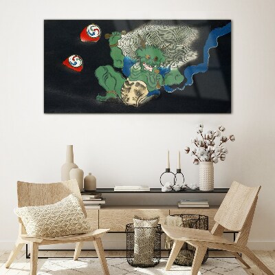 Schilderij op glas Groene demon met een trommel