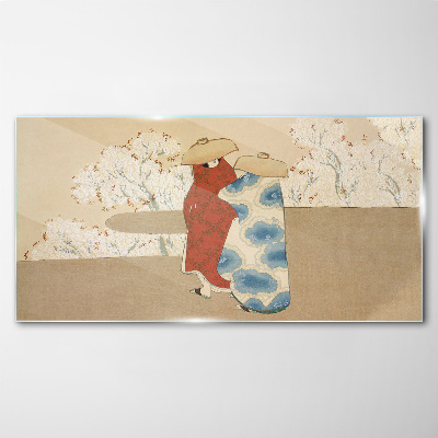 Foto op glas Een ontmoeting tussen de bloeiende bomen