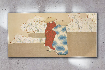 Foto op glas Een ontmoeting tussen de bloeiende bomen