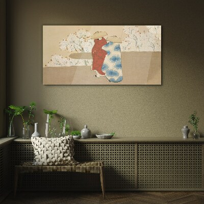 Foto op glas Een ontmoeting tussen de bloeiende bomen