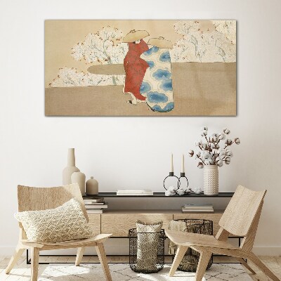 Foto op glas Een ontmoeting tussen de bloeiende bomen