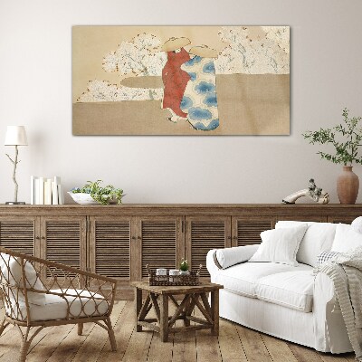 Foto op glas Een ontmoeting tussen de bloeiende bomen