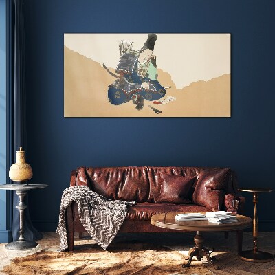 Glas foto Een kunstenaar die in traditionele kledij schrijft