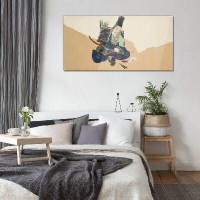 Glas foto Een kunstenaar die in traditionele kledij schrijft