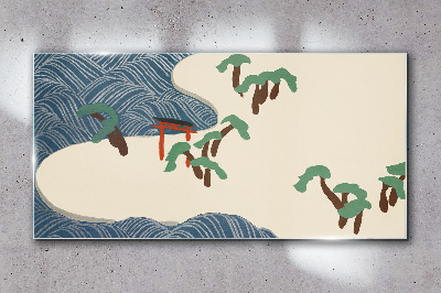 Foto op glas Kalme golven met toriipoort