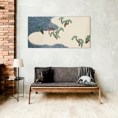 Foto op glas Kalme golven met toriipoort