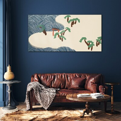 Foto op glas Kalme golven met toriipoort