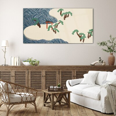 Foto op glas Kalme golven met toriipoort