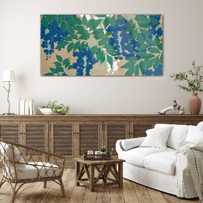 Foto op glas Groene en blauwe bladeren in abstractie