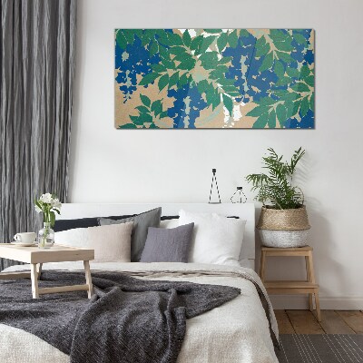 Foto op glas Groene en blauwe bladeren in abstractie