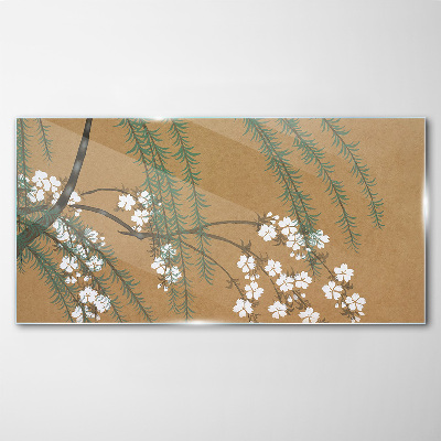 Foto op glas Bloementakken op een bruine achtergrond