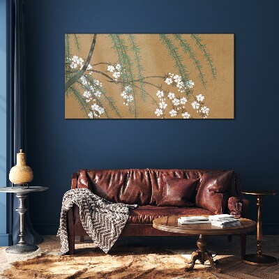 Foto op glas Bloementakken op een bruine achtergrond