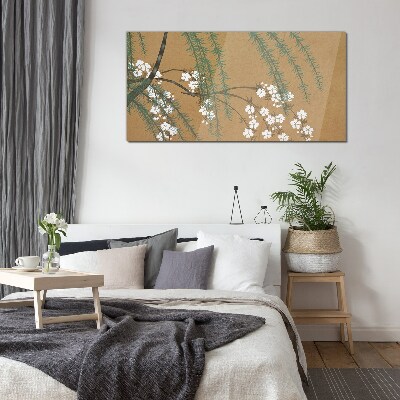 Foto op glas Bloementakken op een bruine achtergrond